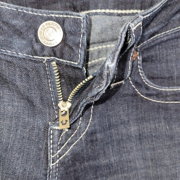 True Religion Boot Cut Blue Denim Jeans Flap Pocket Rainbow Design Women 25 - Picture 5 of 11